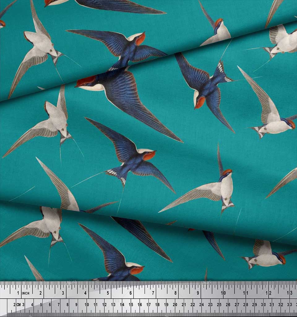 Soimoi Černá japonská krepová saténová tkanina létající datel pták tištěná řemeslná tkanina v metrech 42 palců