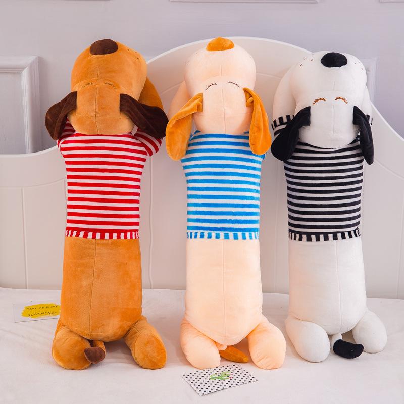 Cute Big Head Dog Plush Toy Girl Sleeping with Legs Long Striped Pillow Baby Side Sleeping Pillow Striped Dog