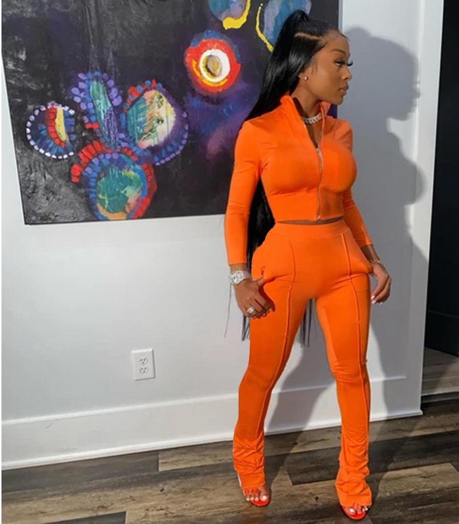 Evropská a americká móda Ležérní jednobarevná sportovní dvoudílná souprava