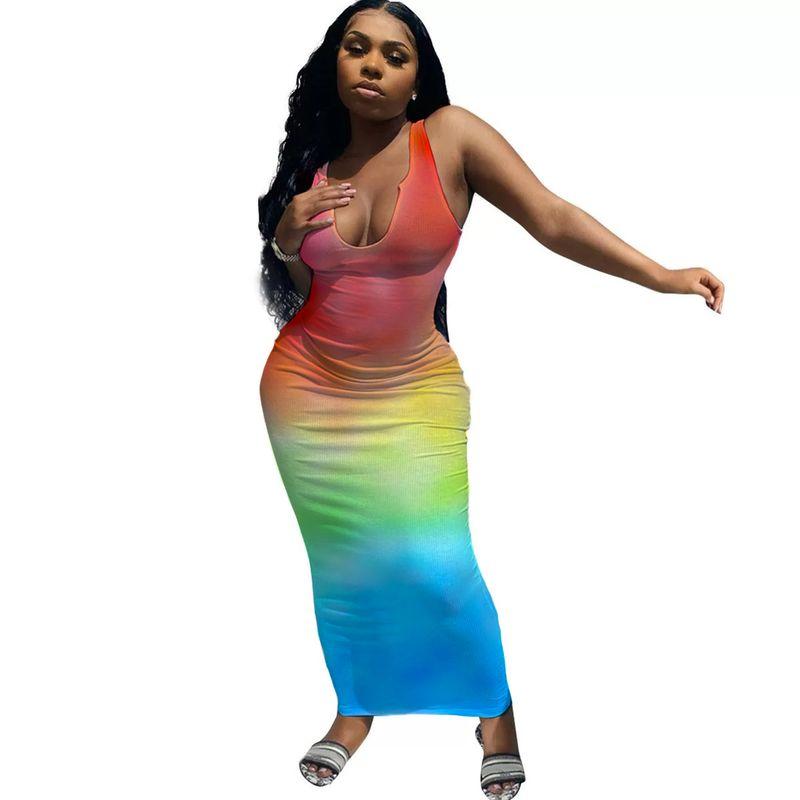 

Платье-майка с градиентным глубоким V-образным вырезом, облегающее Orange Red L