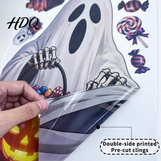 Halloween Window Clings Cute Cartoon Static Clings, Ghost Jack-O-Lantern Candy Glass Festive Home Ornaments Decals, Removable Stickers for Party Store