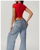Top Corto Slim Fit Colore Caffè Europeo & Americano - T-shirt Corta Casual da Donna