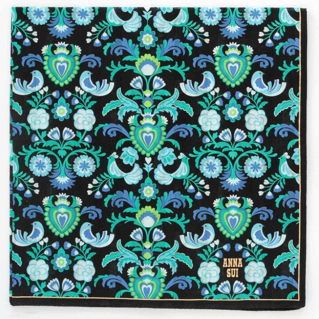 ANNA SUI Printed Handkerchief with Arabesque Pattern (Blue) [100% Cotton] Women's, Approx. 50cm, 109024-0005-02