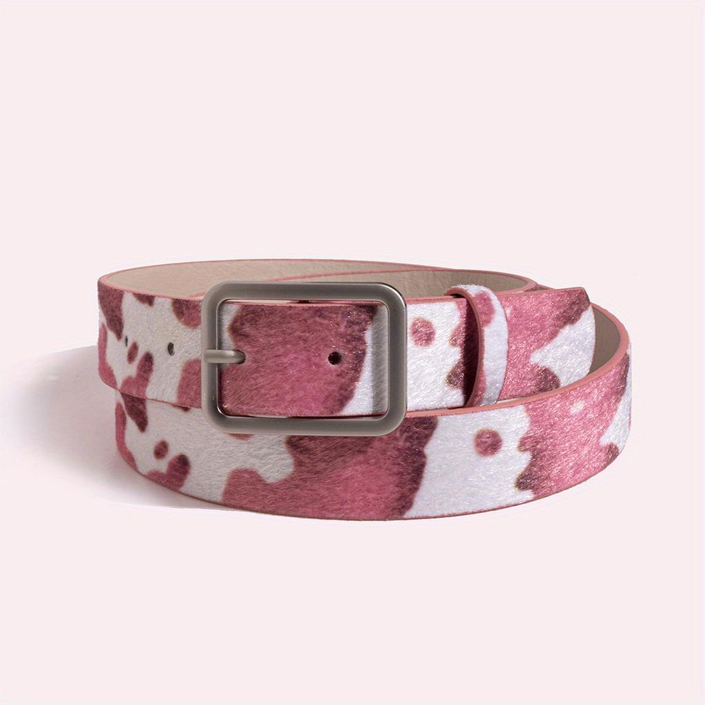 1pc Mao Mao Belt Millennium Style Retro Square Buckle Cow Pattern Fake Ma Mao PU Women's Belt Versatile Belt Jeans Pants Belt