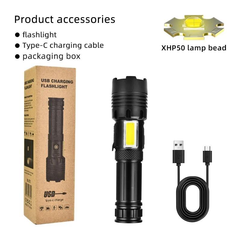 5000LM XHP50 Powerful Led Flashlight High Power Torch Light Rechargeable Tactical Flashlight 18650 Usb Camping Lamp