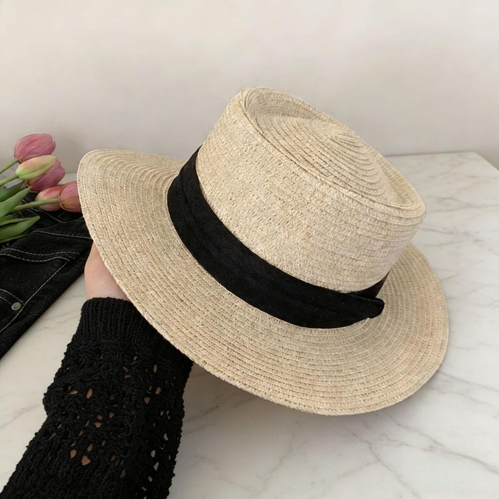 French bucket hat summer visor women's British retro wide-brimmed top hat sun hat vacation beach woven straw hat