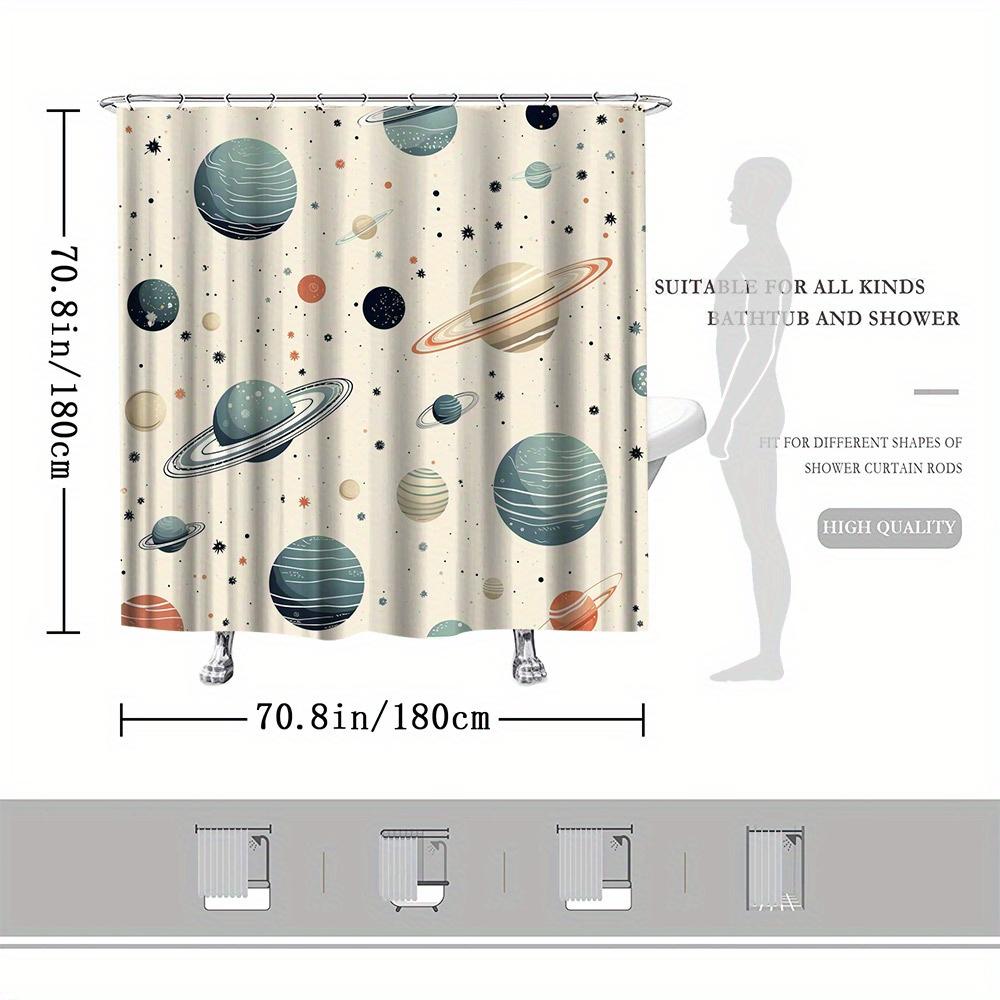 Whimsical Galaxy Shower Curtain, Vibrant Space Art With Planets & Stars, Polyester, Perfect For Modern Bathroom Decor