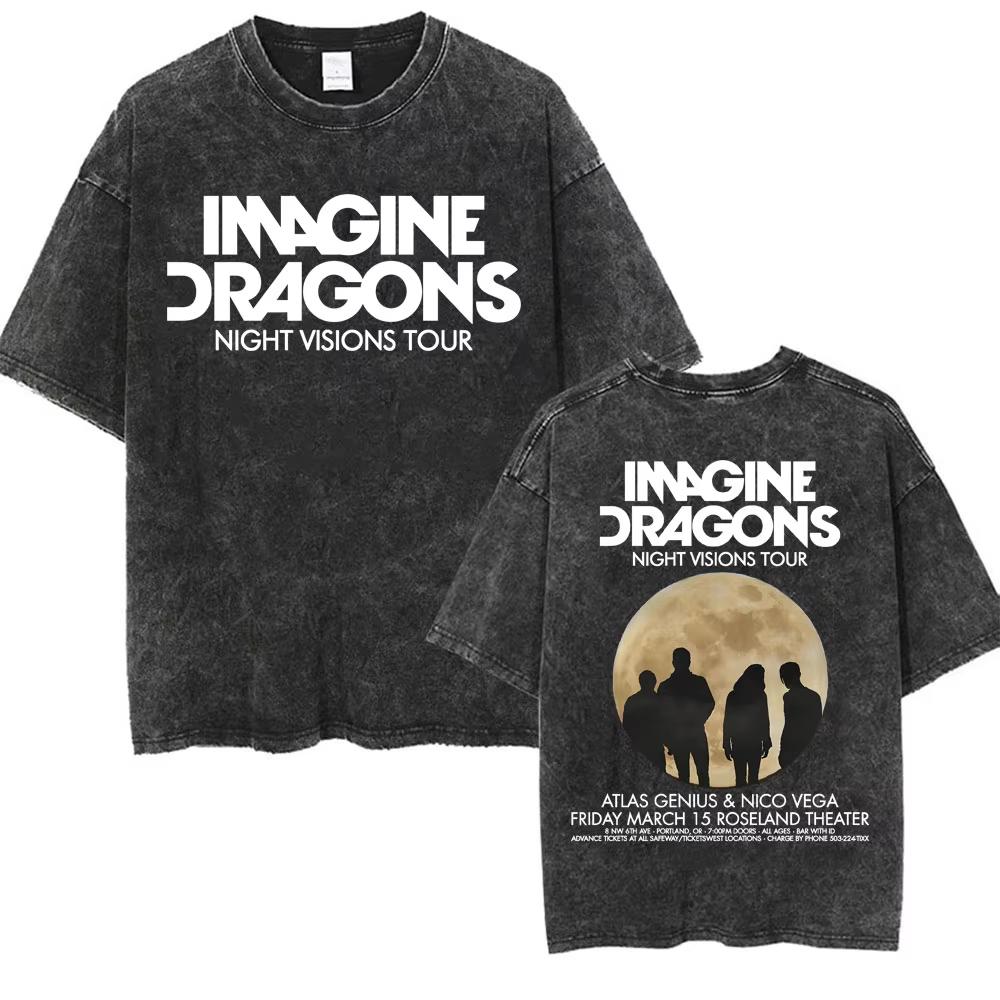 Imagine Dragons Band Tour Loom Nuovo Album Magliette Uomo Donna Moda Stile Hip Hop Retrò Lavata Maglietta Manica Corta Larga