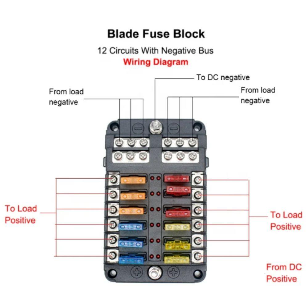 12-Way Circuit Fuse Block LED Indicator Fuse Holder Box Circuit Indicator  Marine Application
