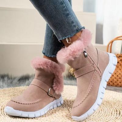Moda Invernale da Donna Stivali Caldi Casual Stivali Bassi in Pelliccia Punta Rotonda Stivali Plus Velluto Stivaletti Stivaletti alla Caviglia in Pelle Scamosciata Stivali in Cotone