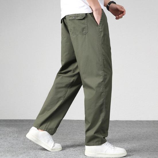 Pantalon pour homme, coupe droite, ample, multi-poches, couleur unie, taille moyenne, fin, décontracté, lisse, doux, respirant, été, automne