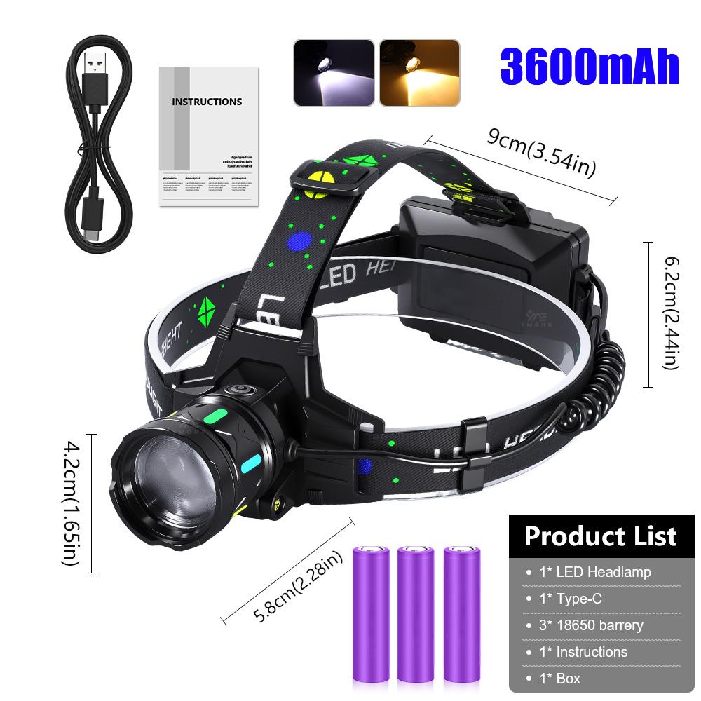 

Powerful Headlamp Camping Headlight 18650 Rechargeable Head Flashlights High Power Head Led Light Camping Lantern Christmas gift black