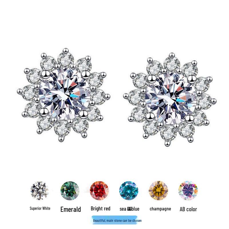 925 Sterling Silver D Color Moissanite Sunflower Stud Earrings - Student Gift