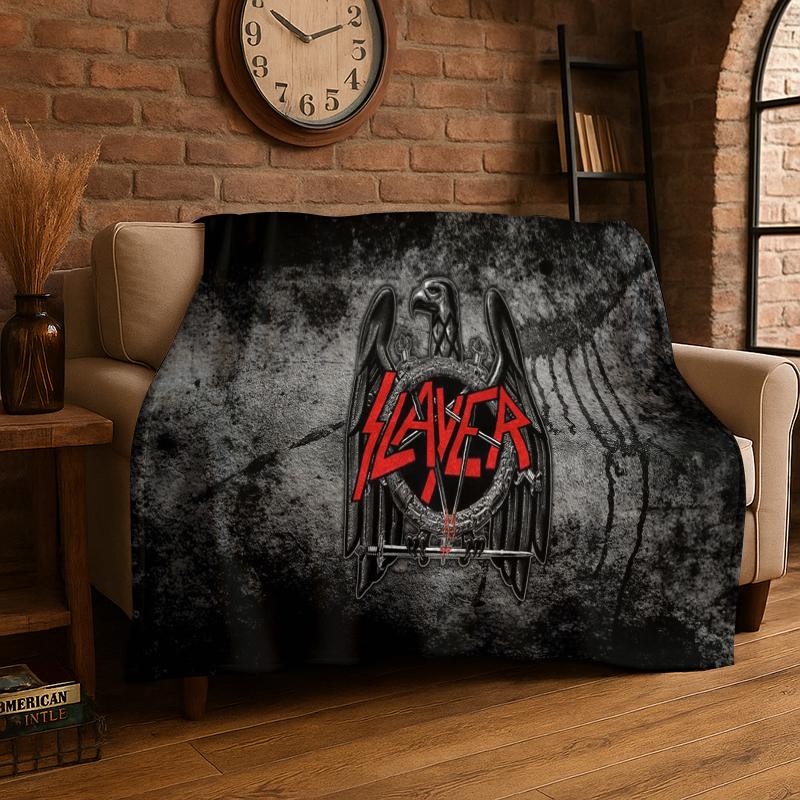 Retro Slayer Heavy Metal Rcck Band Zeichen Flanelldecke Weiche Warme Überwurfdecke für Schlafzimmer Wohnzimmer Bett Reise Picknick Geschenk