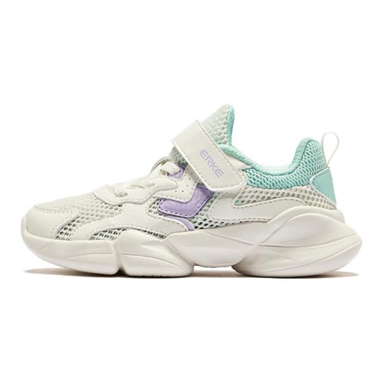 Erke Lightweight Comfortable Shock Absorbing Breathable Low Top Kids Running Shoes Kids Sneaker White Purple Green 65124202053-005