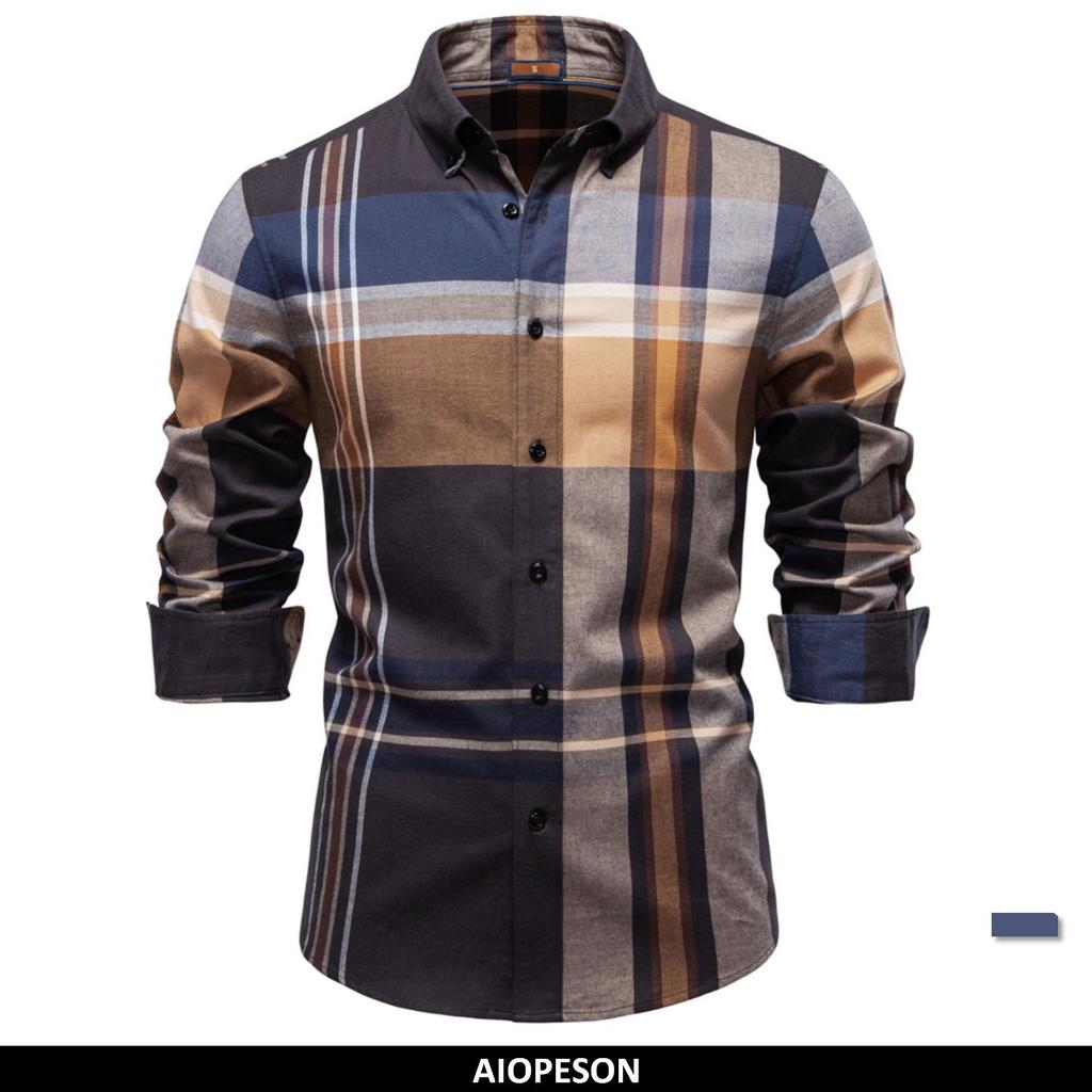 AIOPESON 2025 Classic Plaid Shirt Men 100% Cotton Autumn Winter Thicken Office Formal Long Sleeve Business Executive Mens Shirts