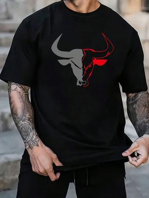 MenS Casual Cotton TShirt BullS Head Print Comfortable and Breathable ShortSleeved Crew Neck TShirt Suitable for Daily Wear
