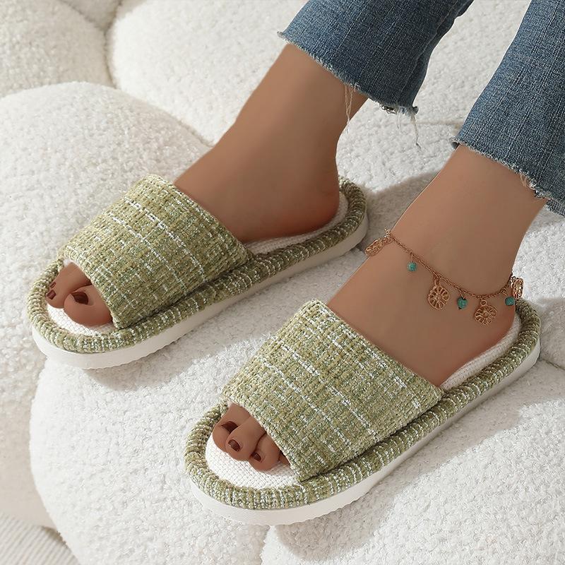 Leinenslipper Damen Sommer Indoor Zuhause Schweißabsorbierend Zuhause Rutschfest Vier Jahreszeiten Zuhause Boden Baumwolle und Leinen Slipper Stoff Herren