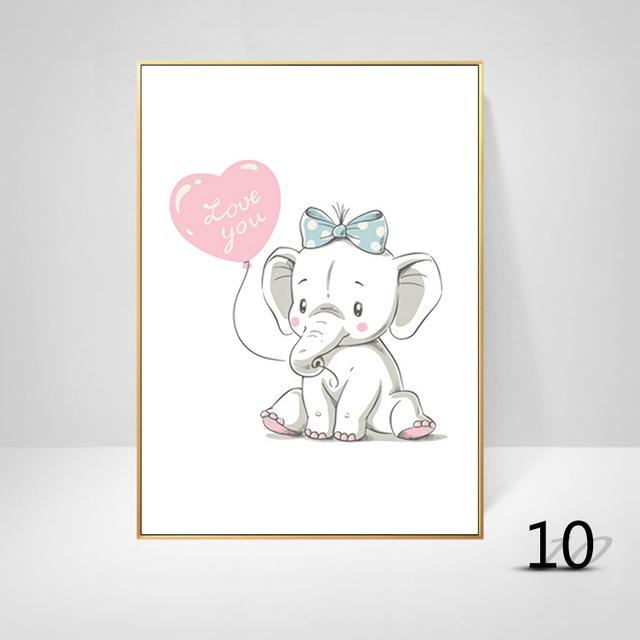 Cartoon Animal Canvas Painting Elephant Rabbit Balloon Children's Room Decorative Painting Creative Art Hanging Painting