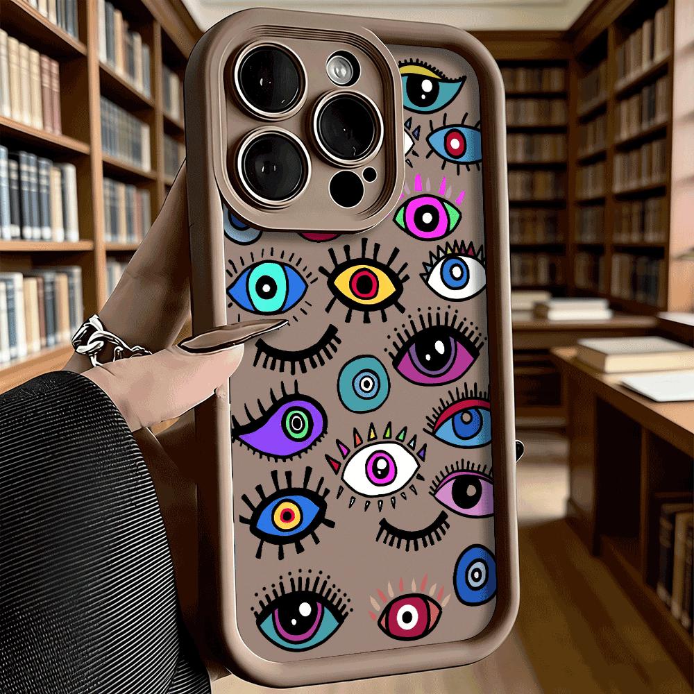 Colorful Doodle Eyes Collection Soft TPU Phone Case for iPhone 17 16 15 14 13 12 11 Pro Max Plus Shockproof Anti-Slip Cover