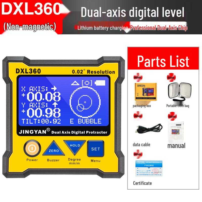 Jingyan DXL360S High-Precision Digital Dual-Axis Angle Meter with Lithium Battery