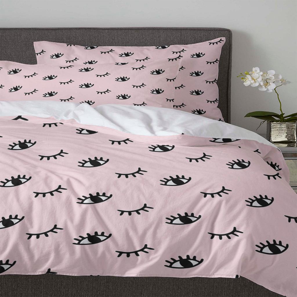 Eyelash Pink Cartoon Eye Duvet Cover With Pillow Case Custom 3pcs Bedding Set Quilt Cover Double Bed Home Textile