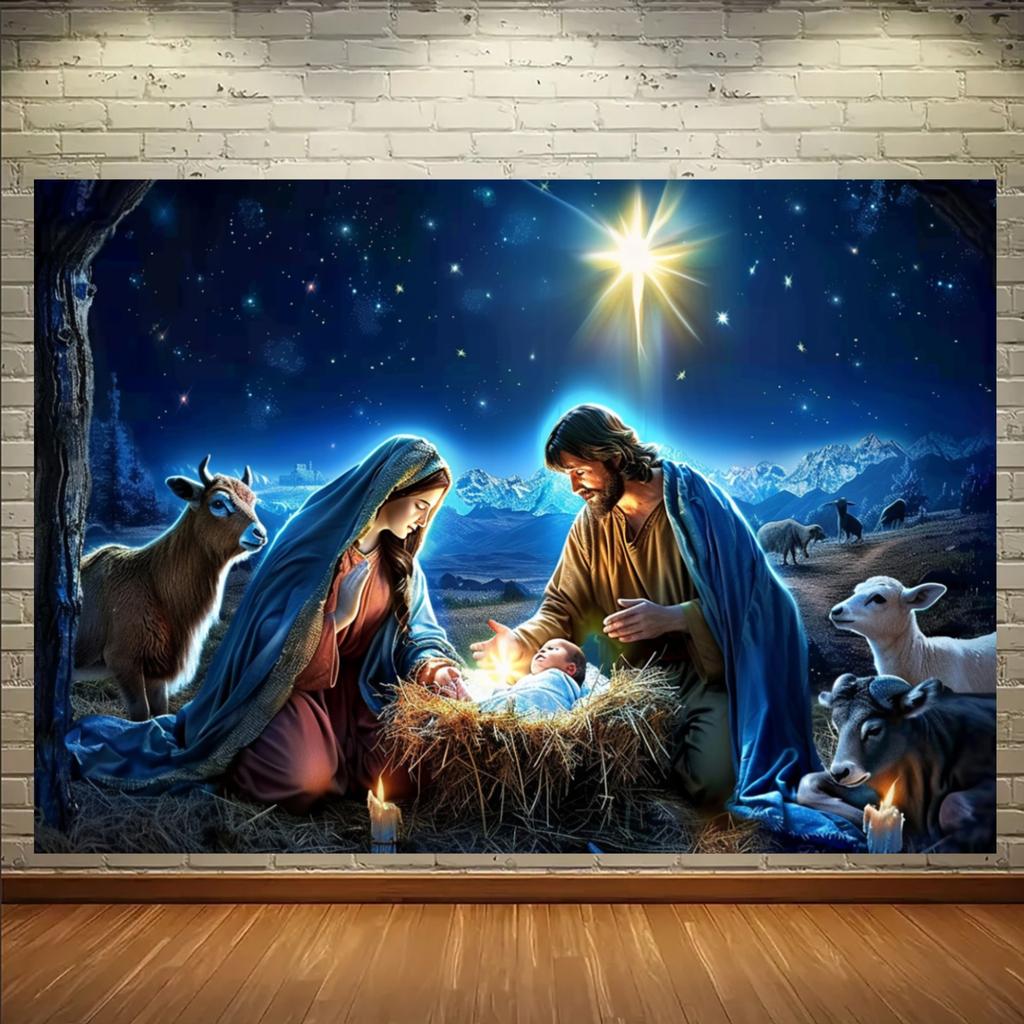 2D flat 1 piece of polyester background fabric for the Nativity scene, suitable for indoor and outdoor decoration,festival theme
