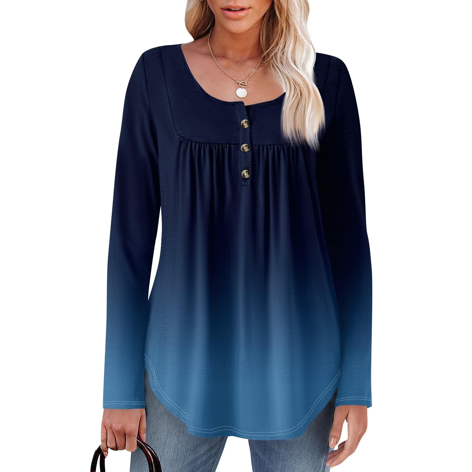 

Women s Long Sleeve Tunic Loose Tops Casual Oversized Tops Pleated Tunic Button Down Casual Women s Print Tops XXL