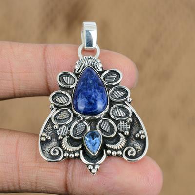 Φυσικό Πέτρωμα Σοδαλίτη Κρεμαστό Χειροποίητο 925 Ασήμι Στερλίνας Ινδικό Κόσμημα