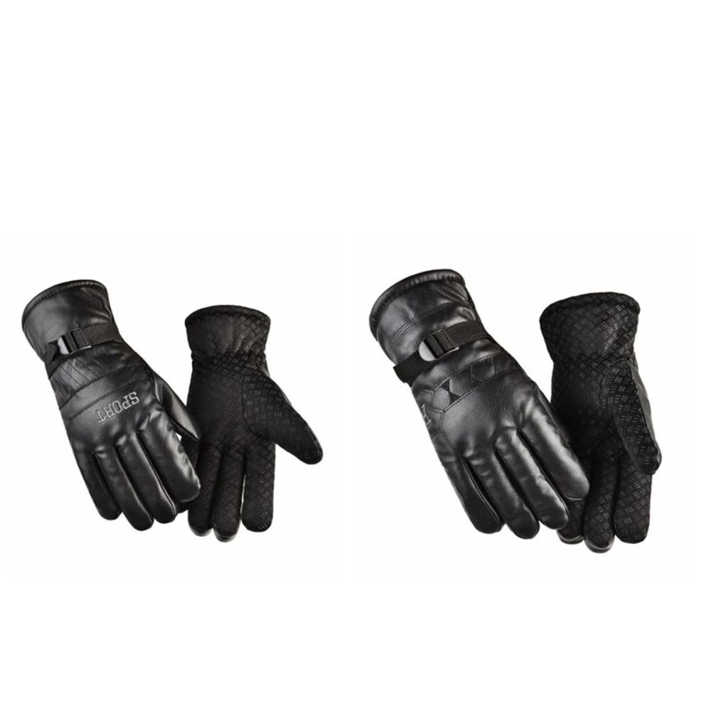 Keep Warm Men Leather Mittens Multifunction Driving Gloves Gift Winter Ski Gloves  Cycling