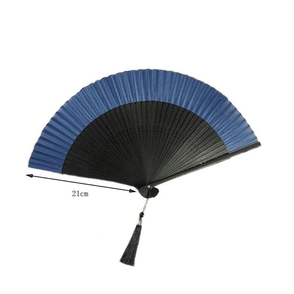 Decorative Fan Carved Handle Bamboo Folding Fan with Tassel Handhold Chinese Fan Vintage Dance Fan Photo Props