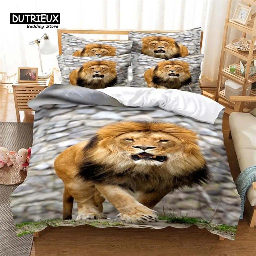 White Tiger Bedding Set 3Pcs Duvet Cover Soft Comfortable Breathable For Bedroom Guest Room Decor