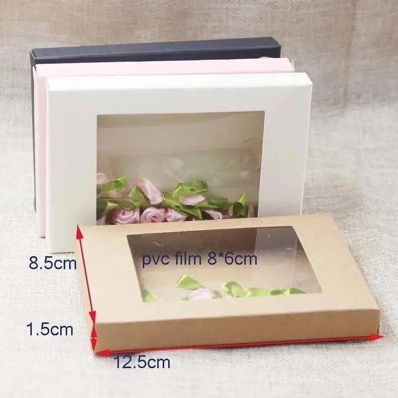 10Pcs DIY Gift Packaging Box Wedding Souvenir Packaging Box PVC Window Opening Kraft Paper Baking Pastry Storage Boxes Wholesale