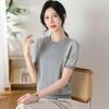 Mom's Elegant Summer Top: Ice Silk Knit Short Sleeve T-Shirt for Women with a Slimming Design