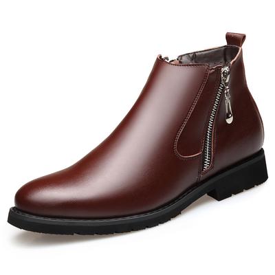 Äkta Läder Chelsea Boots Herr V vinterskor Plysch Varma Skor Mode Dragkedja Vinter Herr Ankelstövlar Svarta Stövletter A440