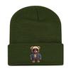 European and American New Autumn and Winter Hats, Women's Bear Printed Knitted Hats, Sleeves, Outdoor Warm Wool Hats, Men