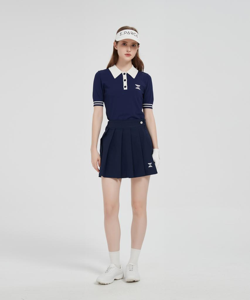 E.PARCA Blue Ponce Knit Short Sleeve Top