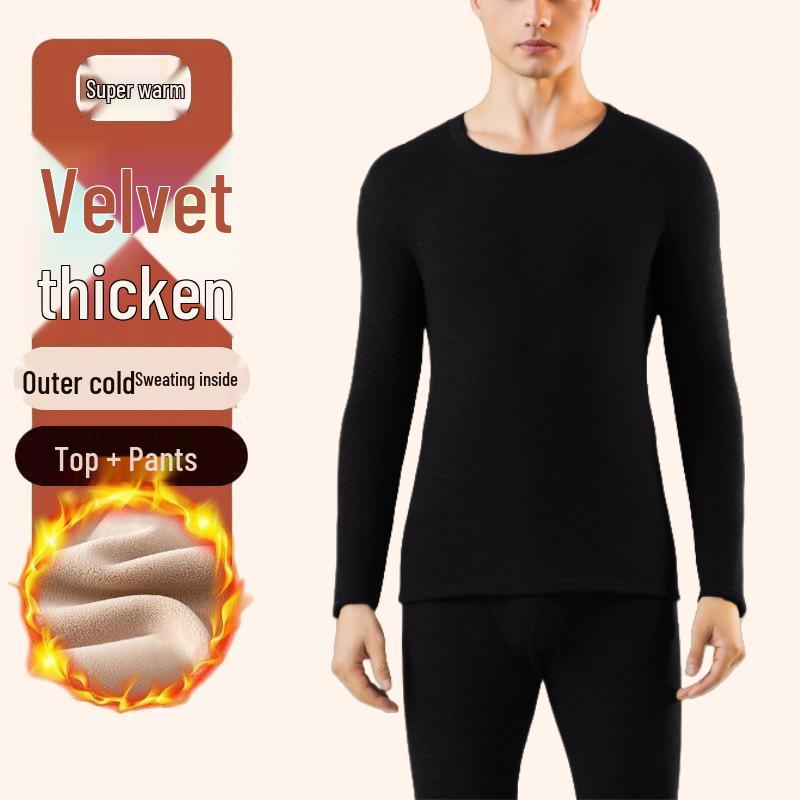 Men's Luxe Fleece-Lined Lambswool Thermal Set for Autumn-Winter