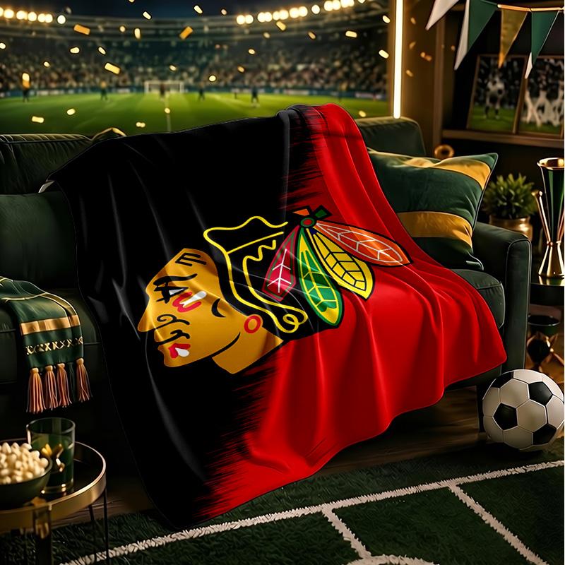 Chicago Hockey Throws Blanket Flannel Blankets Plush for Couch Bed Gifts for Men Women Travel picnic blanket Christmas fan gifts