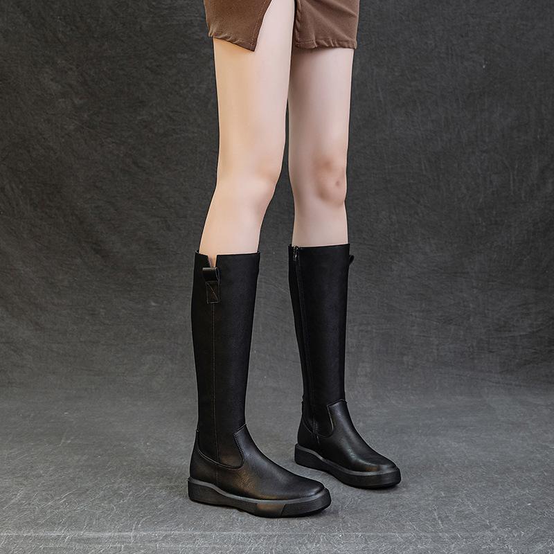 Ботинки Martin из натуральной кожи в стиле ретро для женщин облегающие рыцарские сапоги выше колена с толстой подошвой и плюшевыми длинными сапогами универсальные высокие сапоги 39 чёрный 5850₽