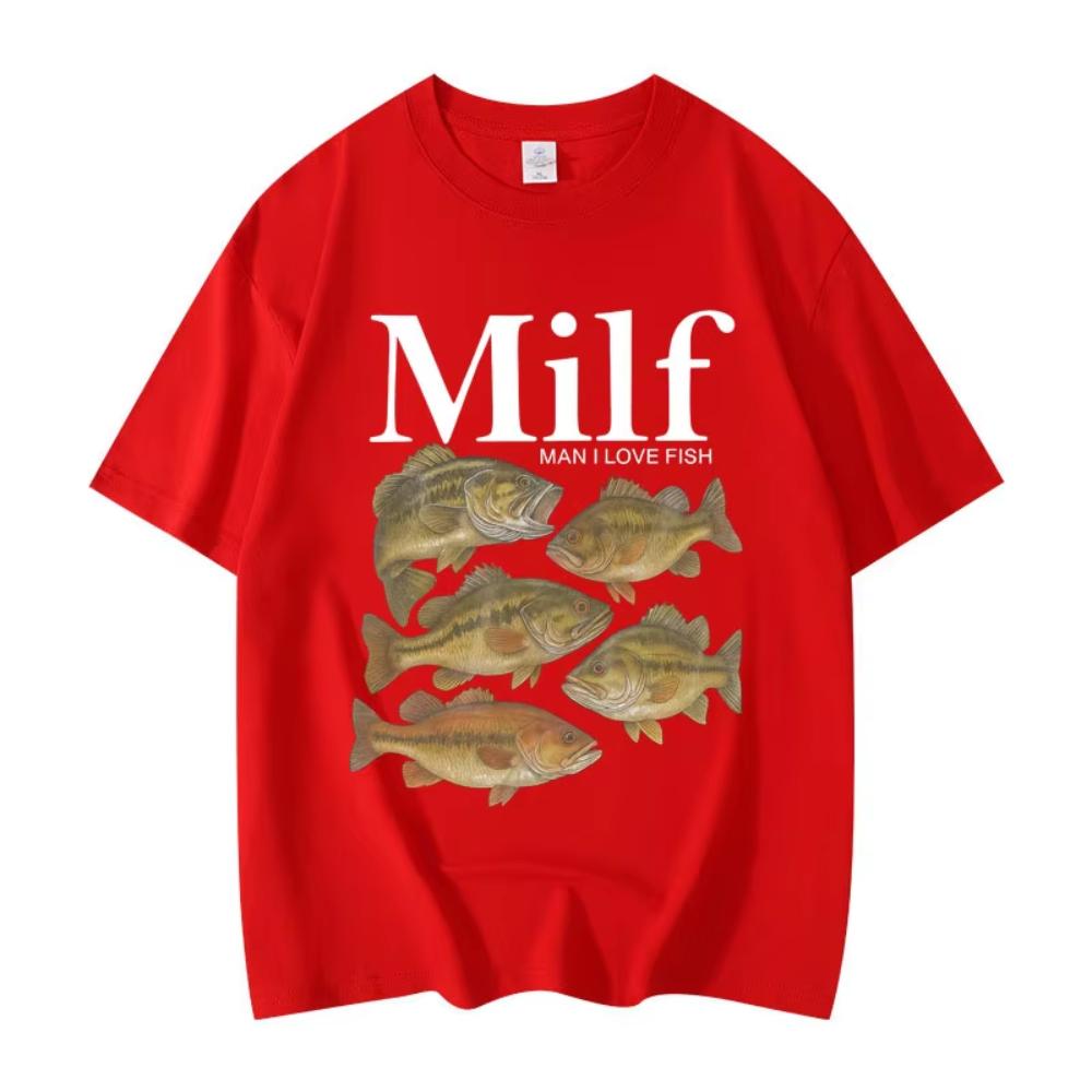 Mec J'Aime le Poisson T-shirt Meme Drôle Mode Vintage Manches Courtes T-shirt Hommes et Femmes Décontracté Lâche Coton T-shirt Streetwear