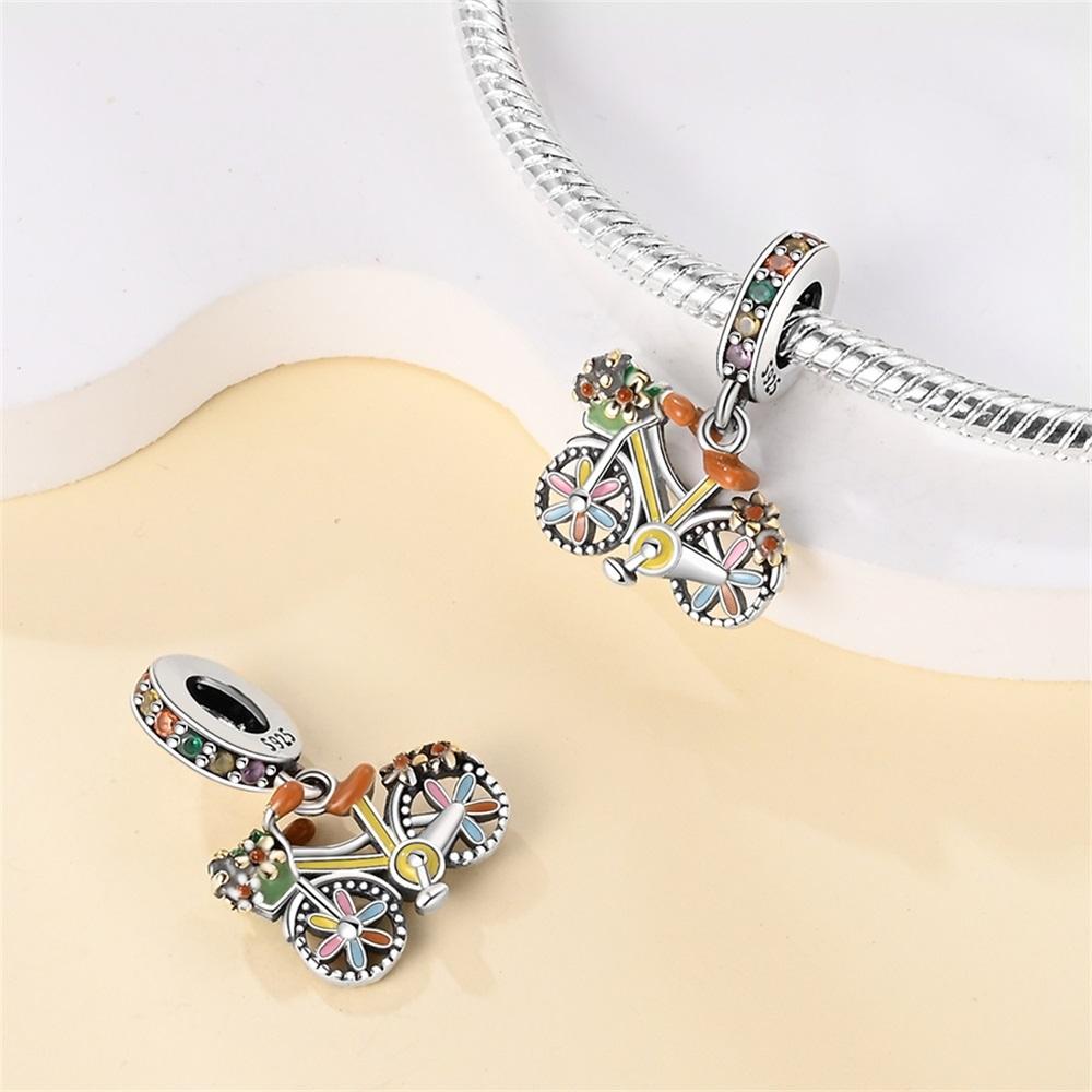 Original Copper Charms Luxury Flower Bicycle Pendant Beads Fit Bracelet Diy Women Making Delicate Gift