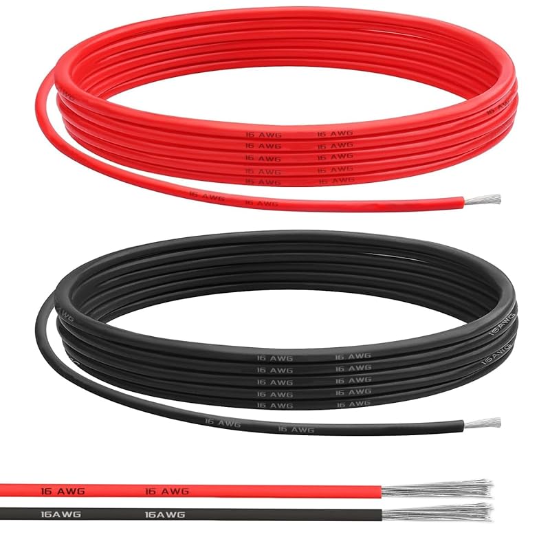 16 Gauge 10FT 2 Conductor Silicone Electrical Wire, 16 AWG Red Black 1.3mm Wire Cord,12V/24V DC Low Voltage/Tinned Copper Wire/2 Wires for Automotive