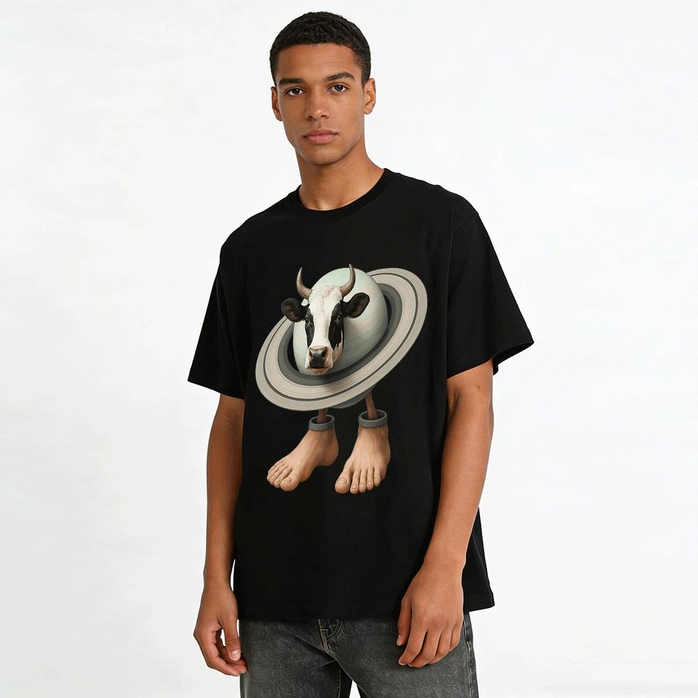 Saturn Cow Hybrid Print Casual Short Sleeve Tee Pure cotton T-shirt