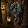 Solar Dragon Wall Light Vintage Resin Outdoor Dragon Sculpture Lamp Waterproof Gothic Garden