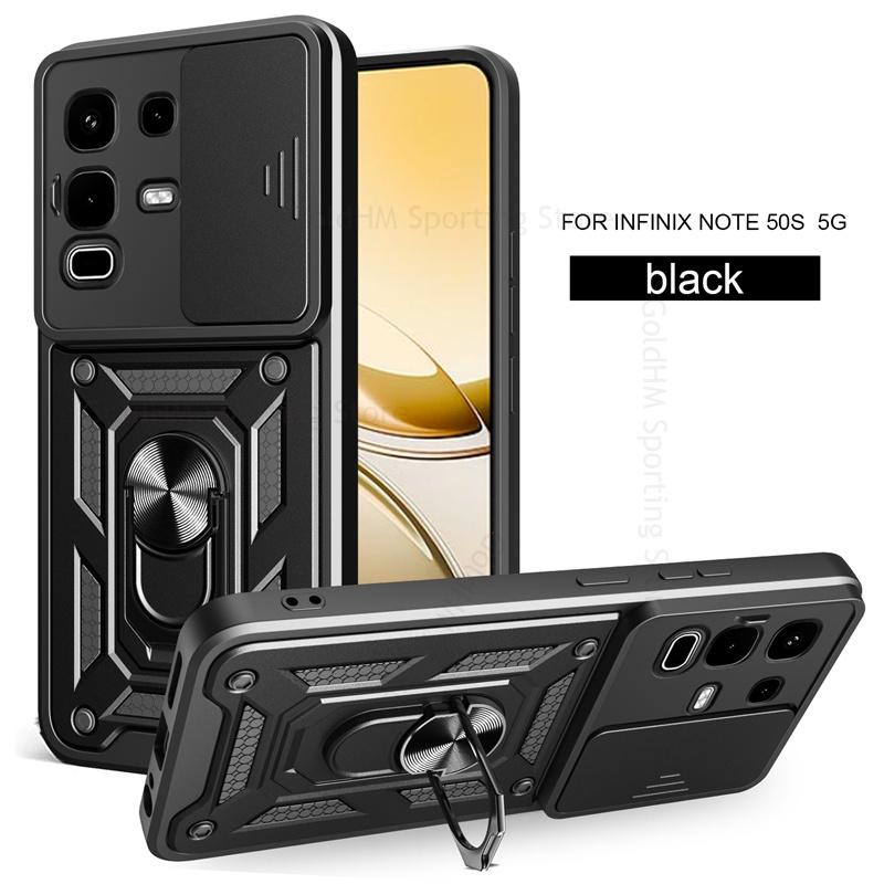 

Прочный защитный чехол с выдвижной шторкой для камеры для Infinix Note 50s 50 Pro Plus с магнитной подставкой-кольцом для пальца Note 50 Pro 4G