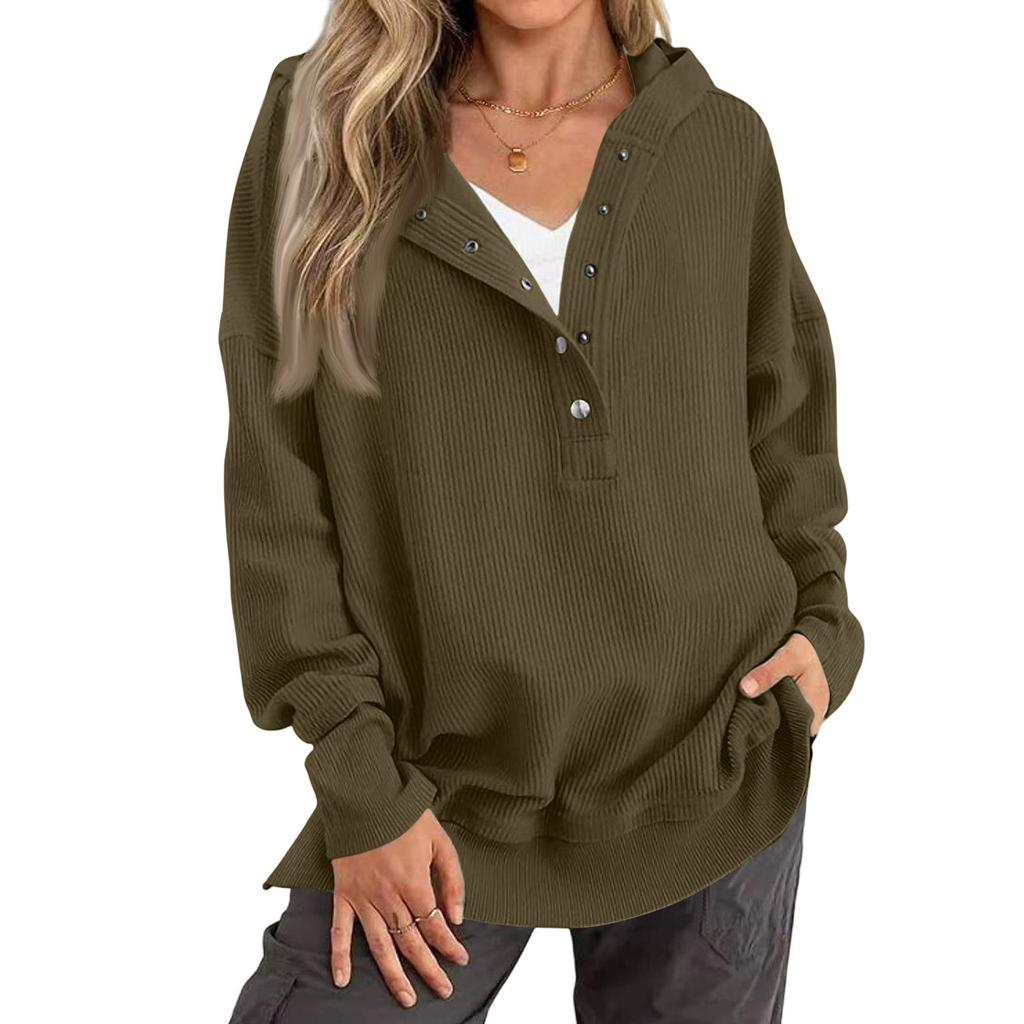 Women's Color Corduroy Hooded Long Sleeve Casual Top