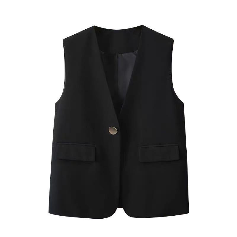 2025 Women's Slim V-Neck Sleeveless One-Button Vest - Spring/Autumn