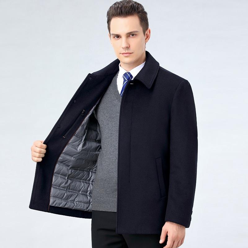 

Кашемировое шерстяное пальто мужское короткое утолщенное белое утиное пуховое пальто шерстяная куртка для папы теплое пальто мужское 170