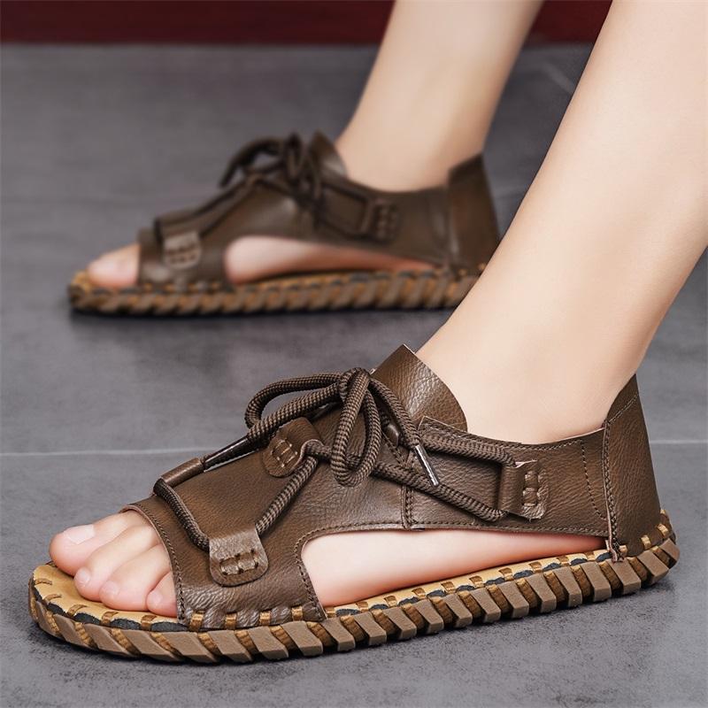 Summer Men Sandals Genuine Leather Mens Casual Shoes Outdoor Men Leather Sandals For Men Beach Shoes Roman Mens Shoes